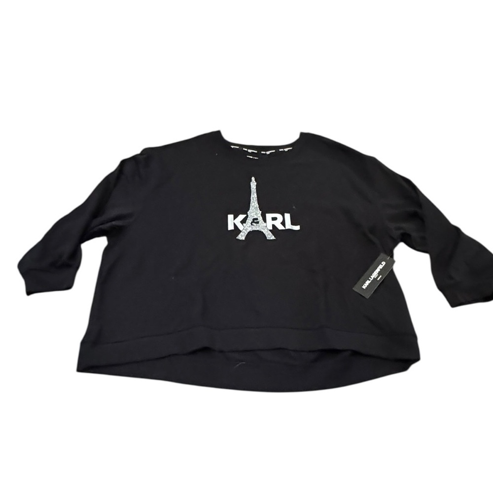 NWT adorable Karl Black Sweatshirt Sequin Eiffel Tower Design Women 3x